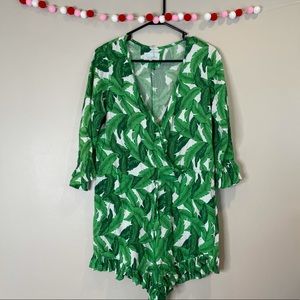 Piyama romper women’s small s palm leaf green